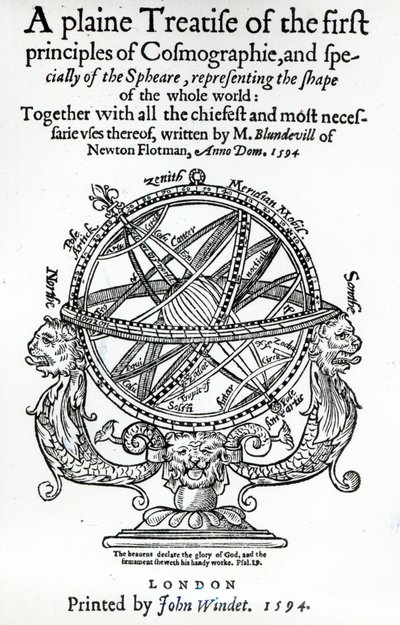 Frontispiz aus A Plain Treatise of the First Principles of Cosmographie von Thomas Blundeville, veröffentlicht 1594 von English School