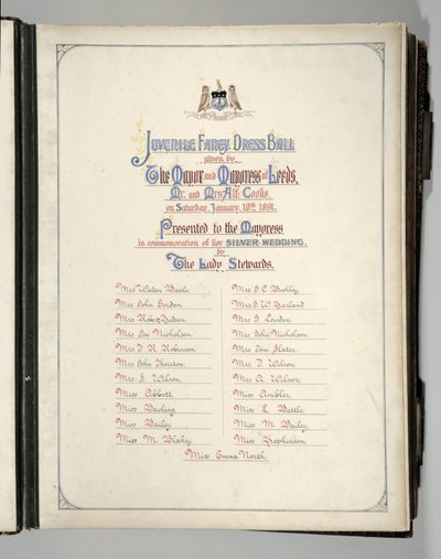 Frontispice fra et souveniralbum fra Juvenile Fancy Dress Ball, Leeds af English School