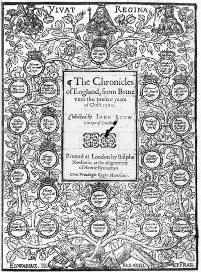 Frontispice af The Chronicles of England af John Stow (ca. 1525-1605), 1580 af English School