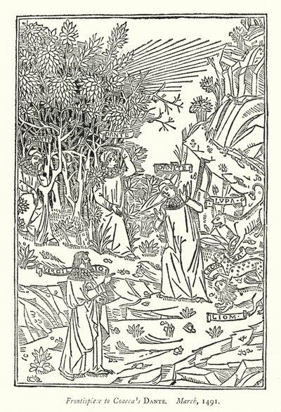 Frontispice til Coaecas Dante, marts 1491 (gravering) af English School