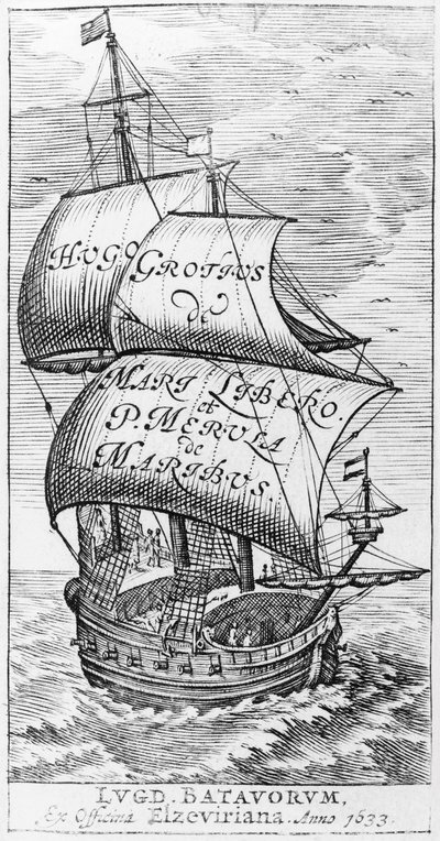 Frontispice til De Maribus liber, af Hugo Grotius og Paulus van Merula de Maribus, 1633 af English School