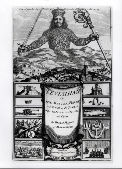 Frontispice to Leviathan or the matter, forme and power of a common Wealth Ecclesiasticall and Civil, 1651, af Thomas Hobbes (1588-1679) af Malmesbury af English School