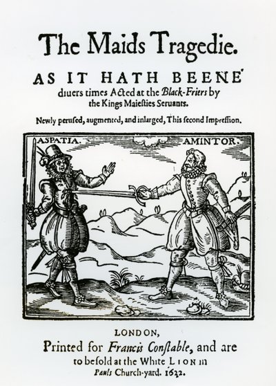Frontispiz zu The Maids Tragedy von Sir Francis Beaumont und John Fletcher, 1622 von English School