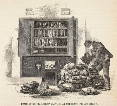Desinficerende fangetøj i Coldbath Fields Prison, illustration fra The Criminal Prisons of London og Scenes from Prison Life af Henry Mayhew og John Binny, pub. 1862 af English School