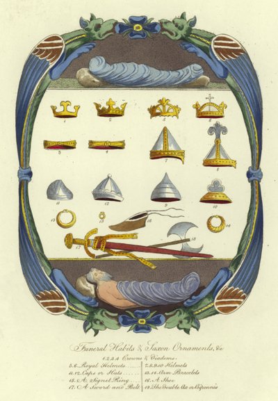 Begravelsesvaner og saksiske ornamenter af English School