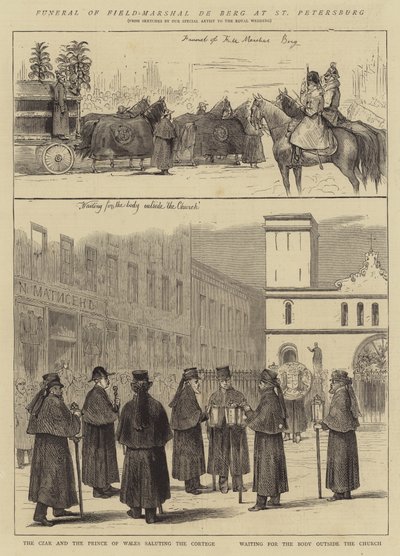 Feltmarskal de Bergs begravelse i Skt. Petersborg (gravering) af English School