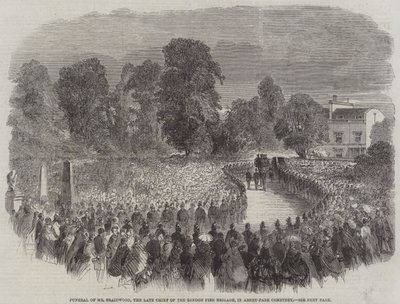 Beerdigung von Mr. Braidwood, dem verstorbenen Chef der Londoner Feuerwehr, auf dem Abney-Park-Friedhof (Gravur) von English School
