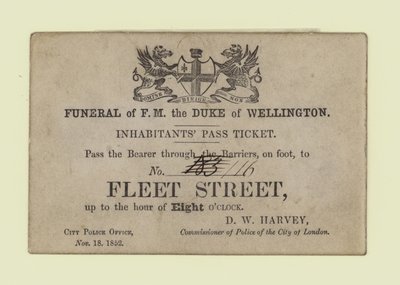 Begravelse af The Duke of Wellington, Inhabitants Pass Ticket af English School