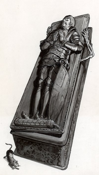 Begravelsesmonument med skelet, der kommer ud af English School