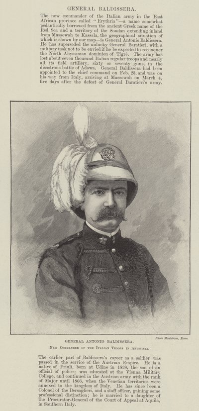 General Antonio Baldissera, ny chef for de italienske tropper i Abessinien (gravering) af English School