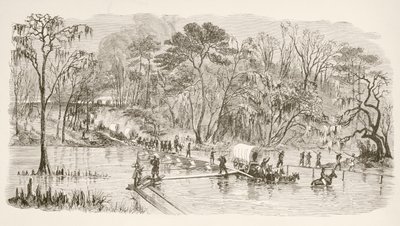 General Shermans tropper krydser Edisto-floden under March to the Sea (litho) af English School