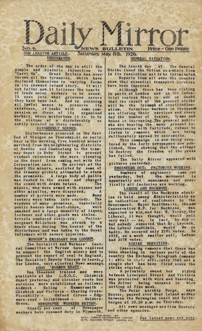 Generalstrejke rapporteret i Daily Mirror (gravering) af English School