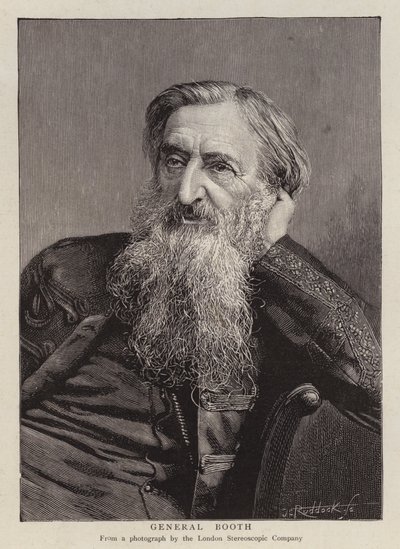 General William Booth, britisk grundlægger af Frelsens Hær (litho) af English School