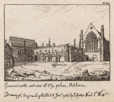 Generel nordøst udsigt over Ely Place, Holborn af English School