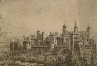 Generel udsigt over Tower of London (wc på papir) af English School