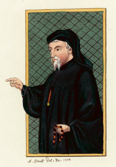 Geoffrey Chaucer (farvet gravering) af English School
