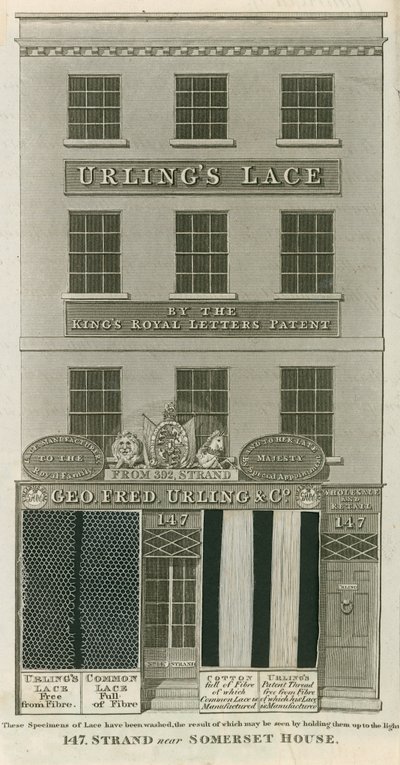 George Frederick Urling & Co, blonde sælgere, 147 Strand, nær Somerset House, London af English School