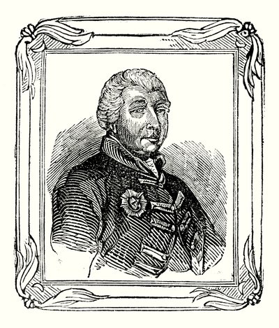 George III, barnebarn af George II blev født 1738; kronet 1760; og døde i 1820 (gravering) af English School