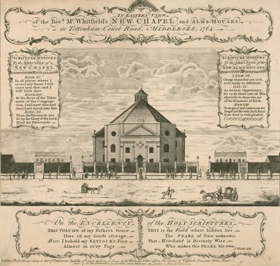 George Whitfields nye kapel og Alms-huse i Tottenham Court Road, London, 1764 af English School