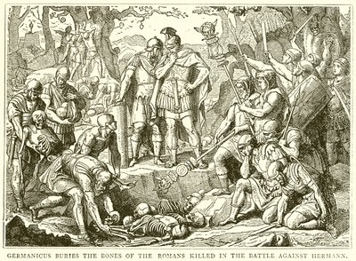 Germanicus begraver knoglerne fra den dræbte romer i slaget mod Hermann af English School