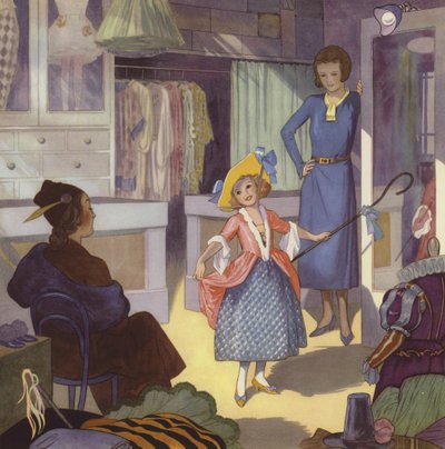 Pige klædt ud som Little Bo Peep (farvelitografi) af English School