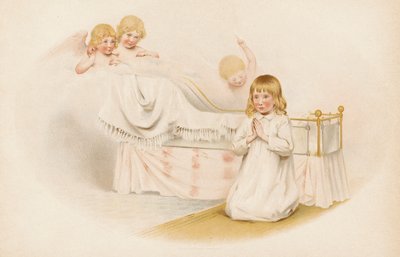 Pige beder ved sin seng (chromolitho) af English School