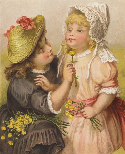 Piger med smørblomster (chromolitho) af English School