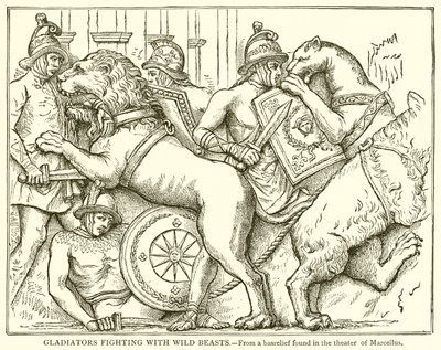 Gladiatorer, der kæmper med vilde dyr af English School