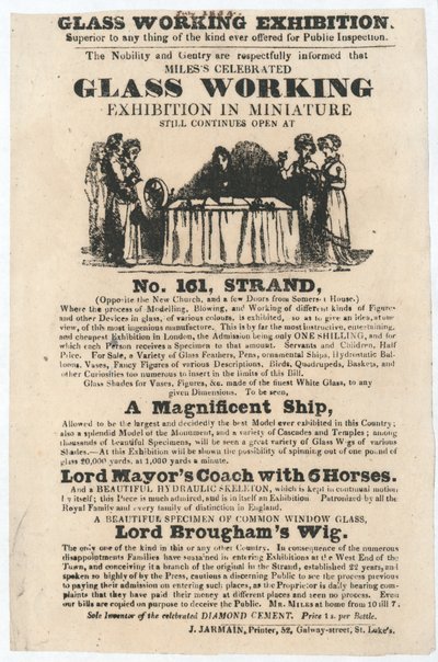 Glasarbejdsudstilling, 161 Strand, juli 1834 af English School