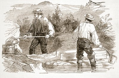 Gold-washing at the Diggings, fra The Illustrated London News, 1849 af English School