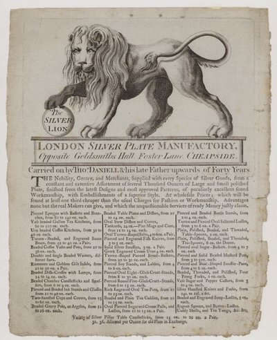 Guld- og sølvsmede, Thomas Daniell, fagkort af English School