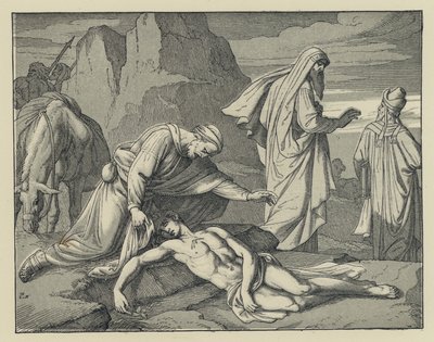 barmhjertig samaritaner (gravering) af English School