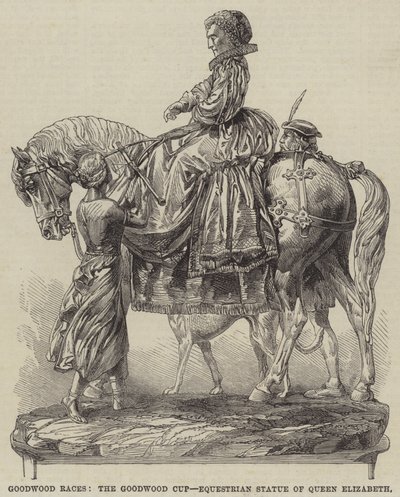Goodwood Races, Goodwood Cup, ridestatue af dronning Elizabeth (gravering) af English School