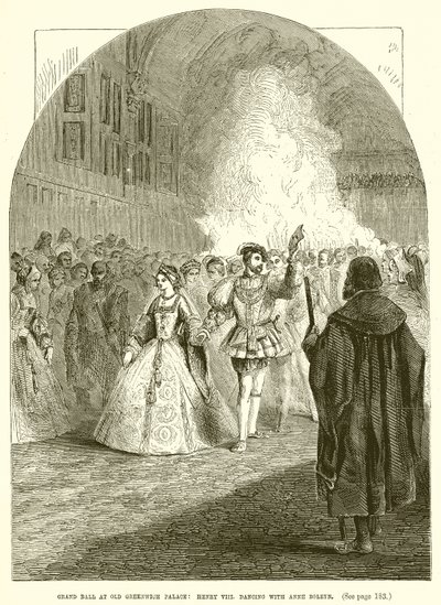 Grand Ball på Old Greenwich Palace: Henry VIII. dans med Anne Boleyn af English School
