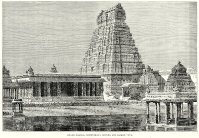 Grand Pagoda, Conjeveram; Gopura og hellig tank (gravering) af English School