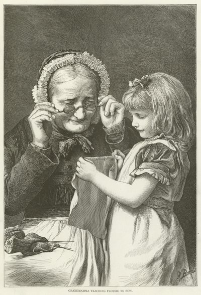 Bedstemor lærer Flossie at sy af English School