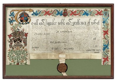 Bevilling af våben til Charles Hewitt, 1597 af English School