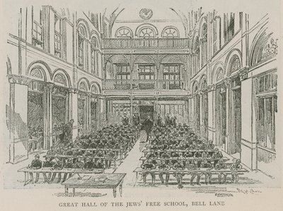 Große Halle der Jews Free School, Bell Lane, London von English School