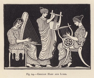 Græsk harpe og lyre (gravering) af English School