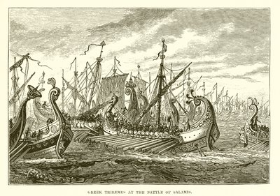 Græske Triremes i slaget ved Salamis af English School
