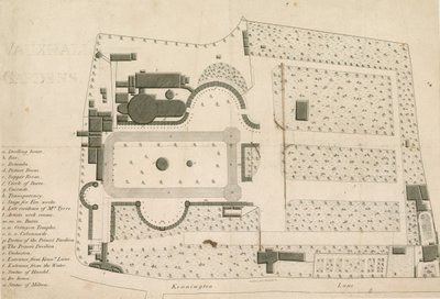 Grundplan for Vauxhall Gardens, London af English School