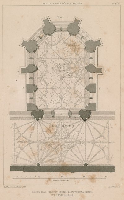 Grundplan for Chantry Chapel, St Stephens Chapel, Westminster Palace af English School
