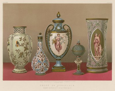 Gruppe af porcelæn af Mrs Minton and Co, Stoke-upon-Trent af English School