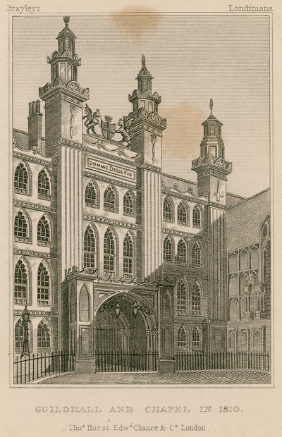 Guildhall and Chapel, London, i 1810 af English School