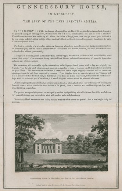 Gunnersbury House, Middlesex, sæde for afdøde prinsesse Amelia af English School