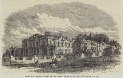 Gunton Hall, Norfolk, Lord Suffields sæde, besøgt af prinsen og prinsessen af Wales (gravering) af English School
