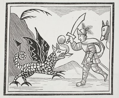 Guy and the Northumbrian Dragon, illustration fra Chap-books of the Eighteenth Century af John Ashton, pub. 1882 af English School