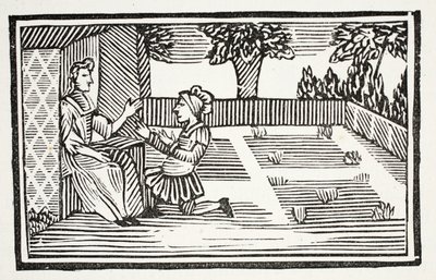 Guy retter op til Fair Phyllis, illustration fra Chapter-books of the Eighteenth Century af John Ashton, pub. 1882 af English School