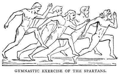 Spartanernes gymnastikøvelse, illustration fra The Illustrated History of the World, ca. 1880 af English School