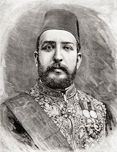 HH Muhammad Tewfik Pasha, Tawfik af Egypten, 1890 (trægravering) af English School